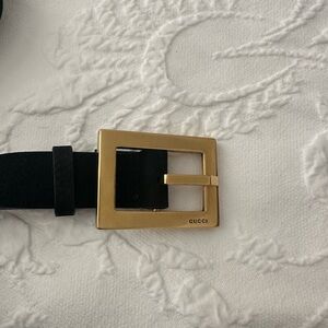 Vintage Gucci Black Belt 30-34 inch with Square Gold Buckle